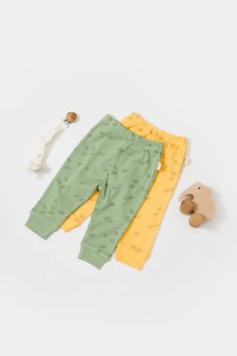 Set 2 pantalonasi Printed - BabyCosy - 50% modal+50% bumbac - Verde/Lamaie